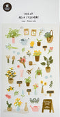 Flower Cafe Stickers featuring charming flower pots, gardening tools, and floral elements for notes, planners, and crafts.