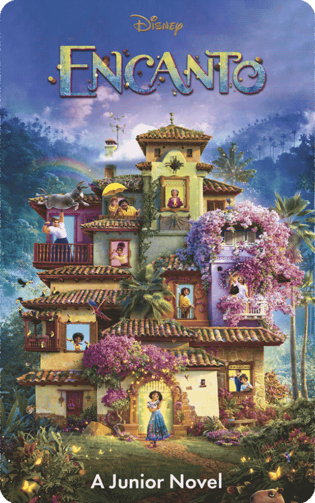 Yoto | Encanto junior novel featuring the magical Madrigal family house with vibrant, colorful details and characters.