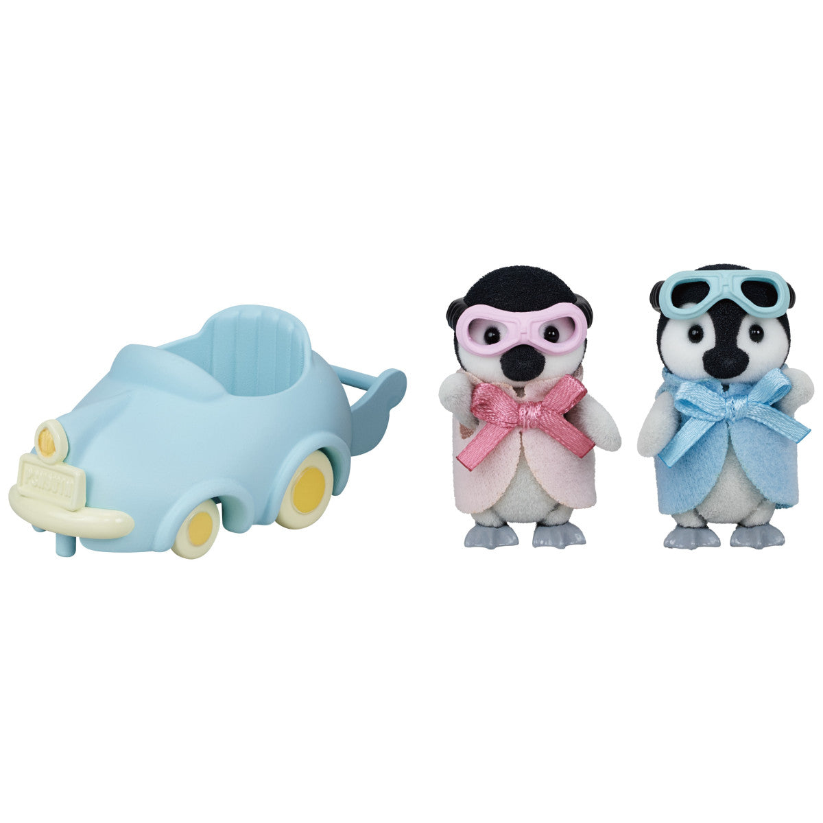 Penguin Babies Ride features twin penguin figures Pearl and Rocky in pink and blue outfits with pushcart vehicle accessory.