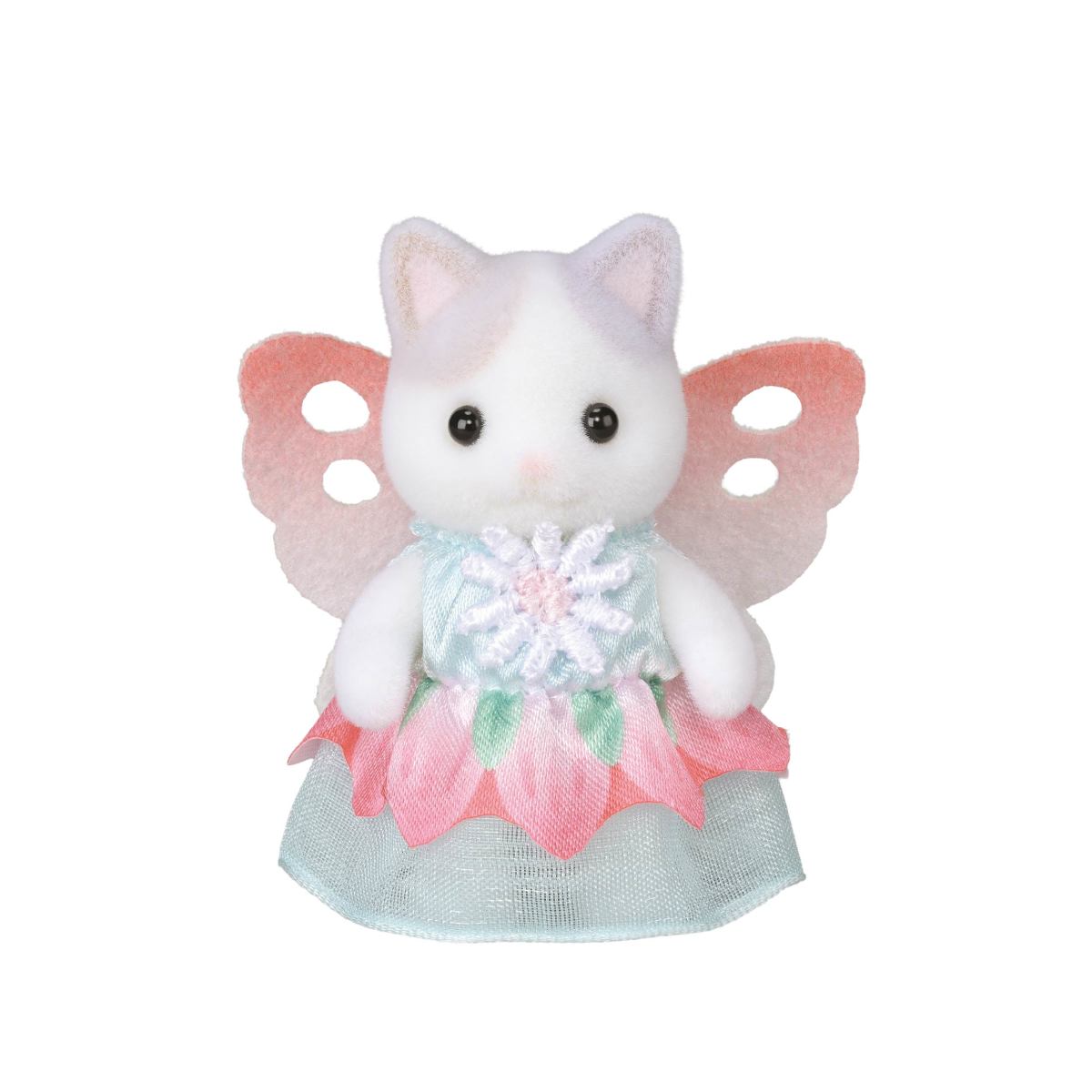 Floral Fantasy Skyship plush white cat fairy doll with pink wings and floral dress