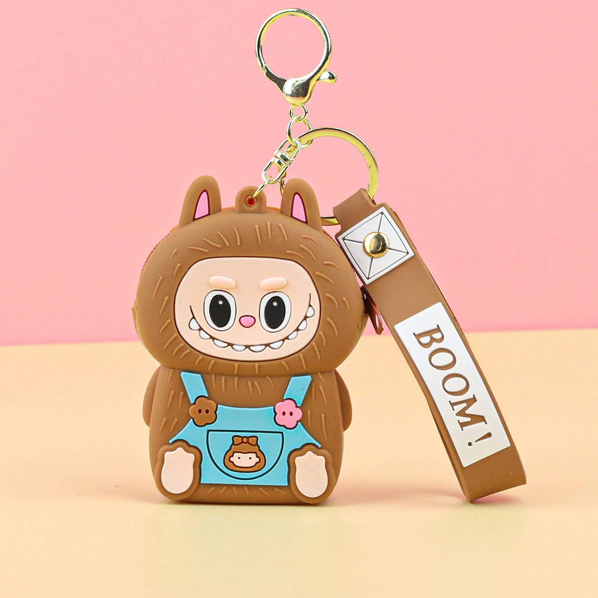 Labubu Cute Coin Purse in soft silicone with a cheerful smile and keychain, perfect for coins and small essentials.