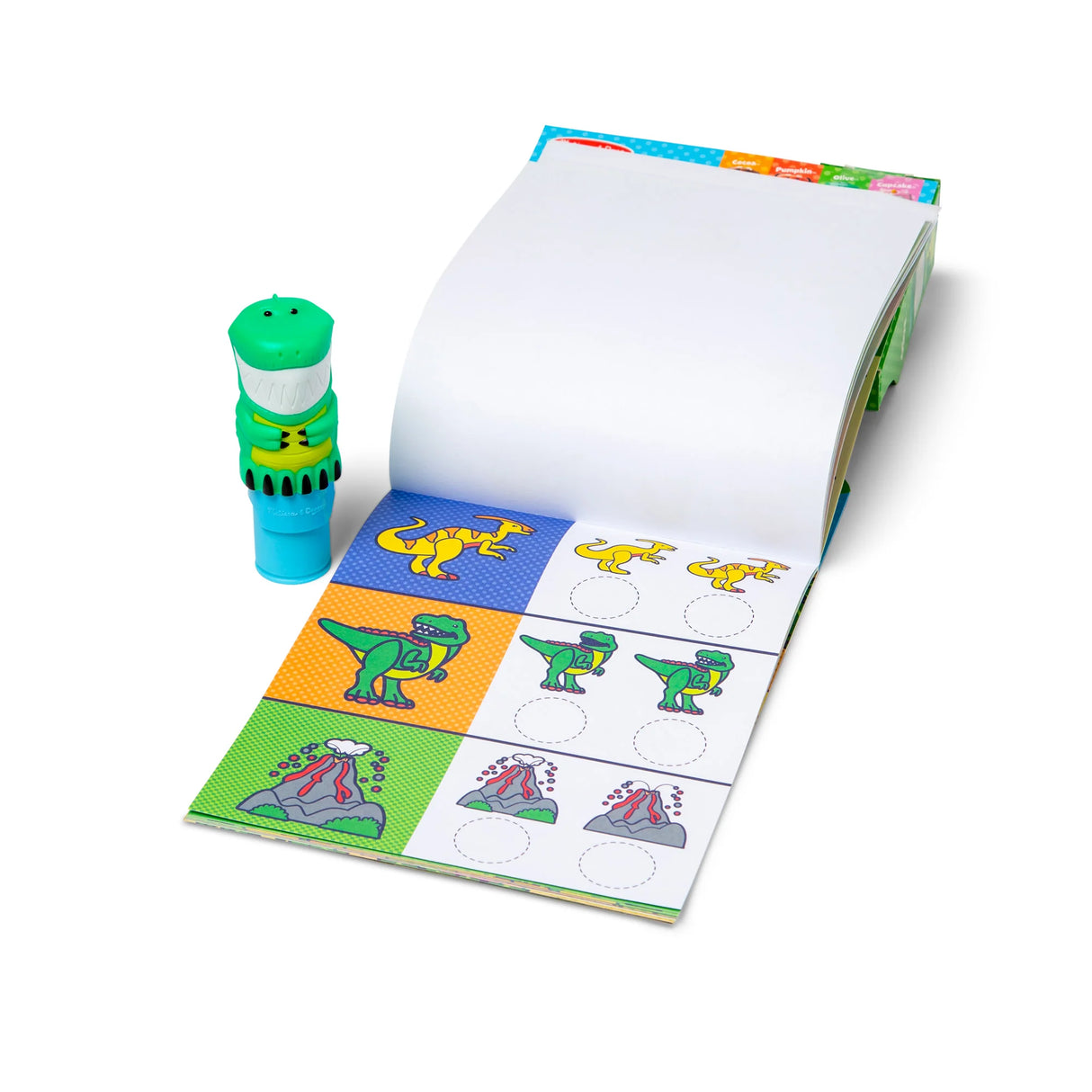 Sticker WOW! Dino with dinosaur-themed activity book and green sticker stamper for kids’ creative prehistoric fun.