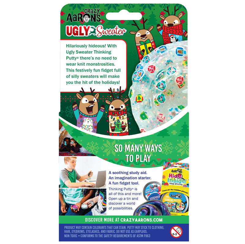 Holiday Ugly Sweater Thinking Putty in festive packaging with holiday-themed putty pieces for tactile play.
