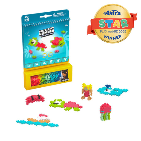Plus Plus Activity Pad | Ocean with 125 pieces for creating 2D and 3D ocean-themed designs like turtles and whales.