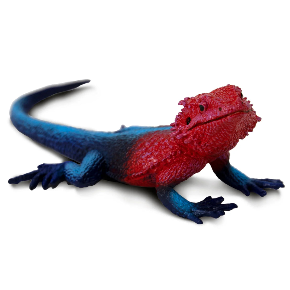 Mwanza Flat-Headed Rock Agama figure with vibrant red head and blue body, detailed and lifelike lizard model.