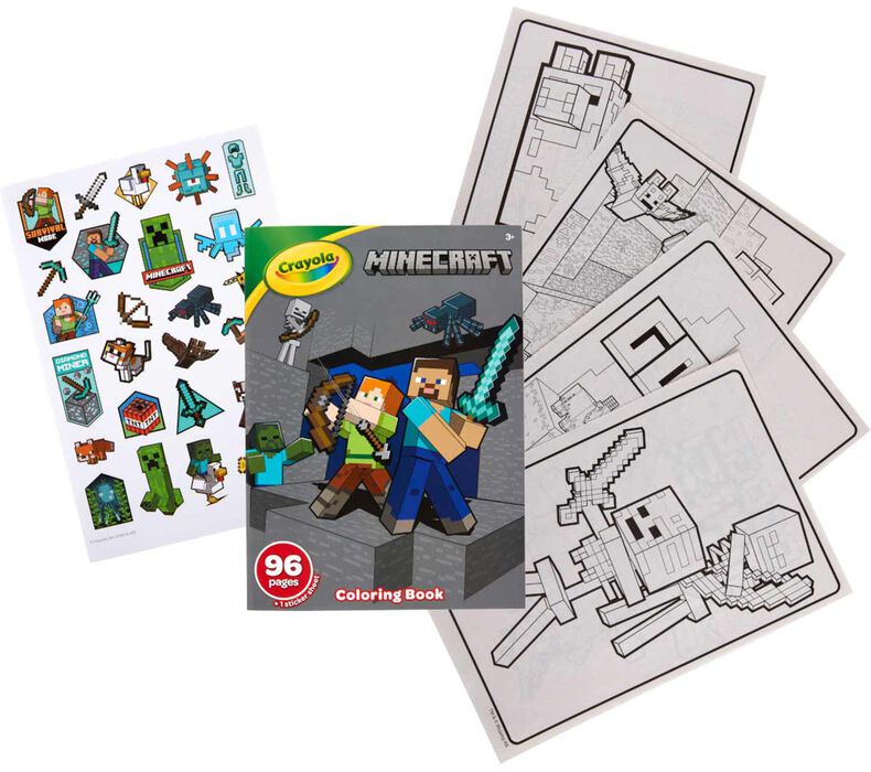 Minecraft Coloring Book featuring 96 unique pages and an exclusive sticker sheet for creative Minecraft fans.