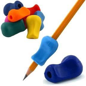 Original Pencil Grip in assorted colors shown on a pencil, designed to improve handwriting comfort for kids and adults.