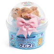 Fuwa Fuwa Time Icee Cloud Slime in blue container with pink bow, teddy bear charm, and clear dome lid packaging.
