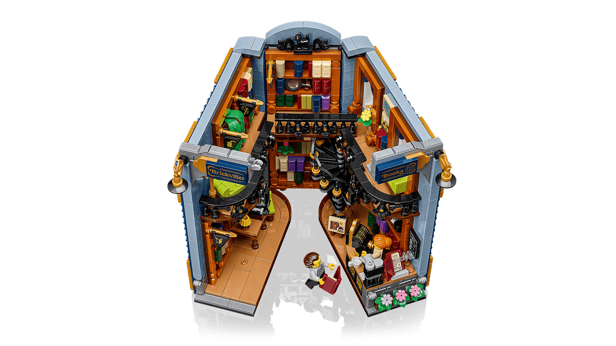 Icons Bookstore: Book Nook miniature bookstore scene with shelves books and tiny reading details