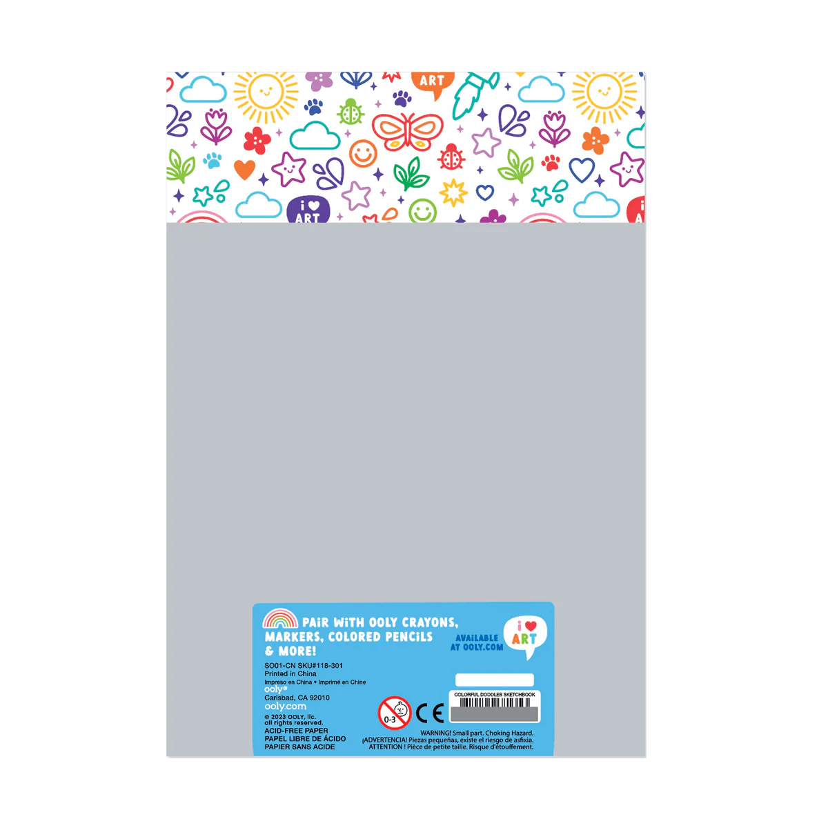 Colorful Doodles Sketchbook with bright doodles on cover, travel-friendly 5.8"x8.3" size, 60 easy-tear pages for kids aged 4+