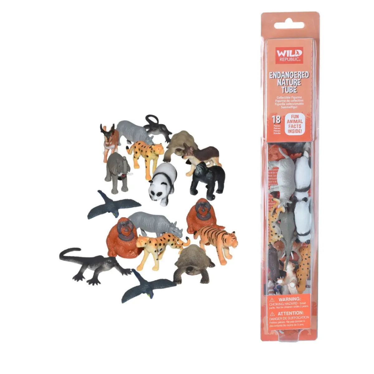 Nature Tube Endangered Animals with assorted wildlife figurines in a clear tube