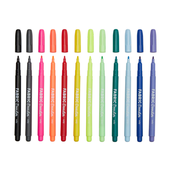 Fabric Doodlers Permanent Fabric Markers set of 12 vibrant colors for creating wearable fabric art.
