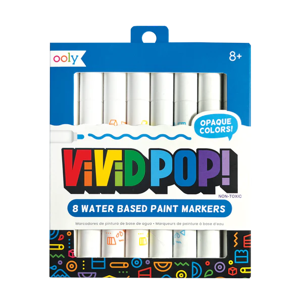 Vivid Pop! Paint Markers set of 8 opaque water-based acrylic markers for multi surface art projects and crafts.