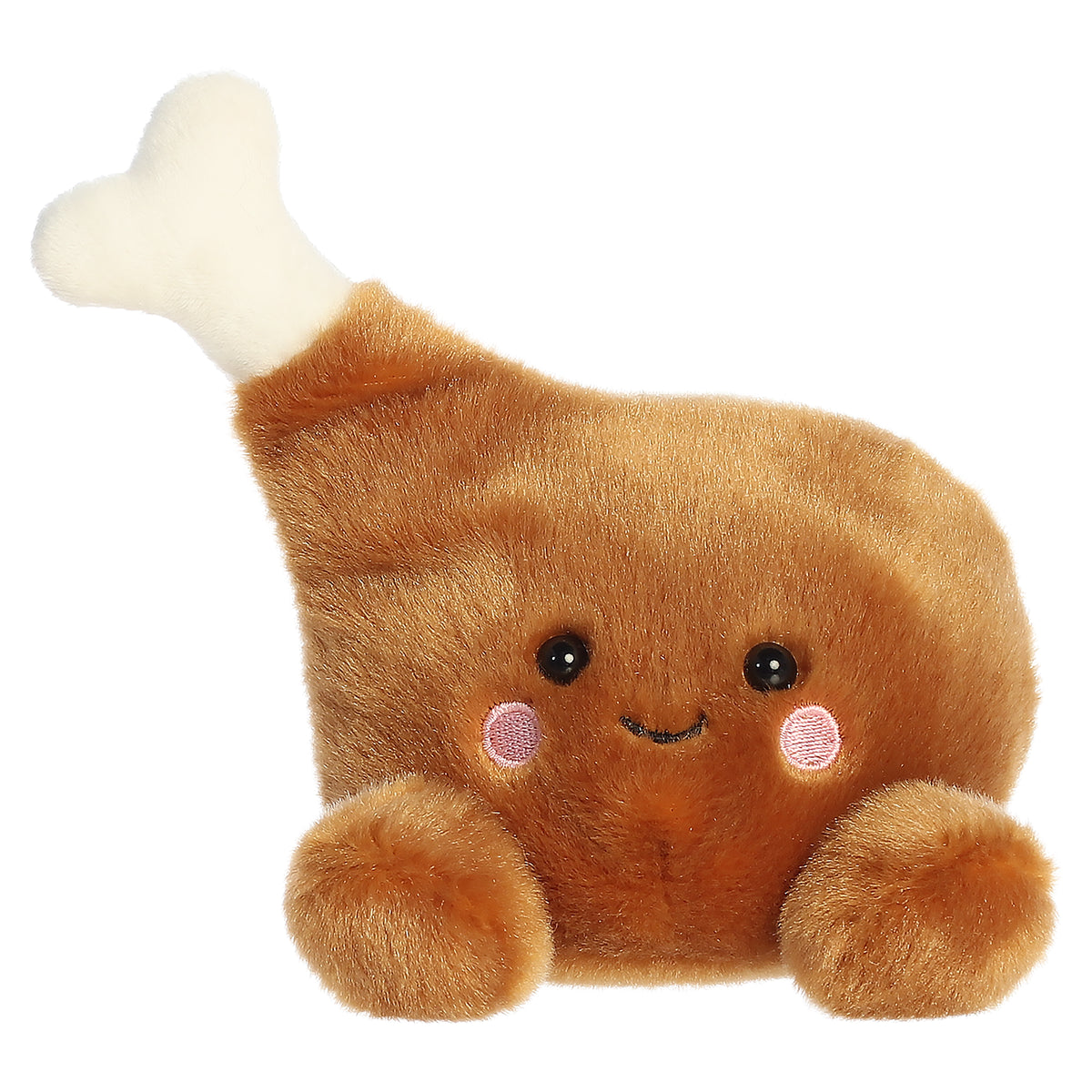 Palm Pals Drumstick Mila plush brown drumstick with white bone tip rosy cheeks and smiling face