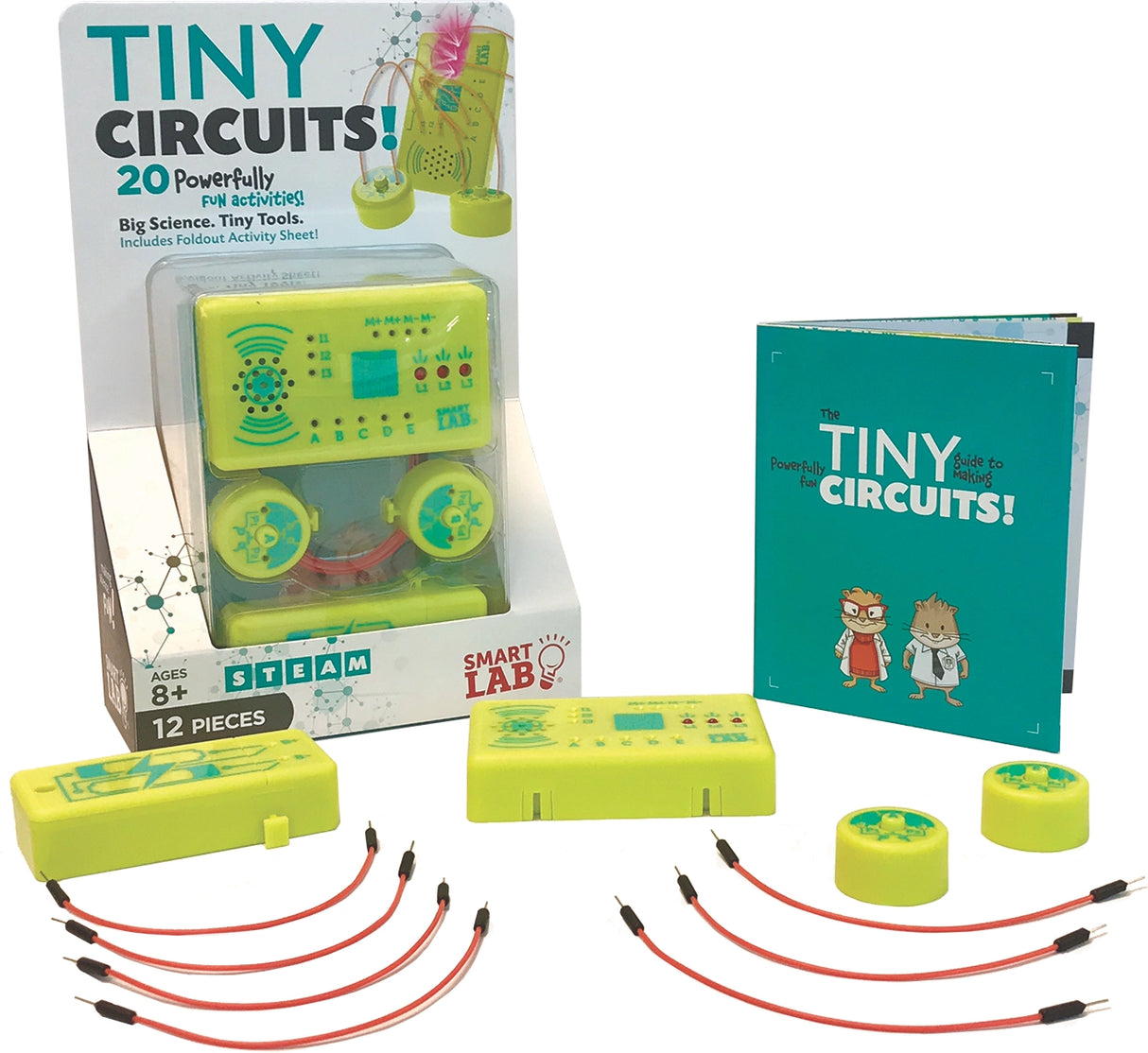 Tiny Circuits educational electronics kit with microprocessor, wires, buttons, and activity guide for kids ages 8 and up.