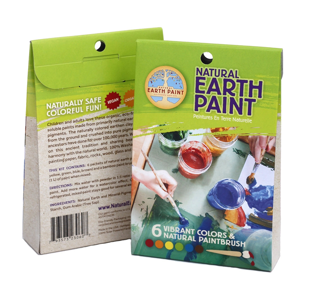 Petite Natural Earth Paint Kit with 6 vibrant colors and natural paintbrush for safe, non-toxic earth paint fun.