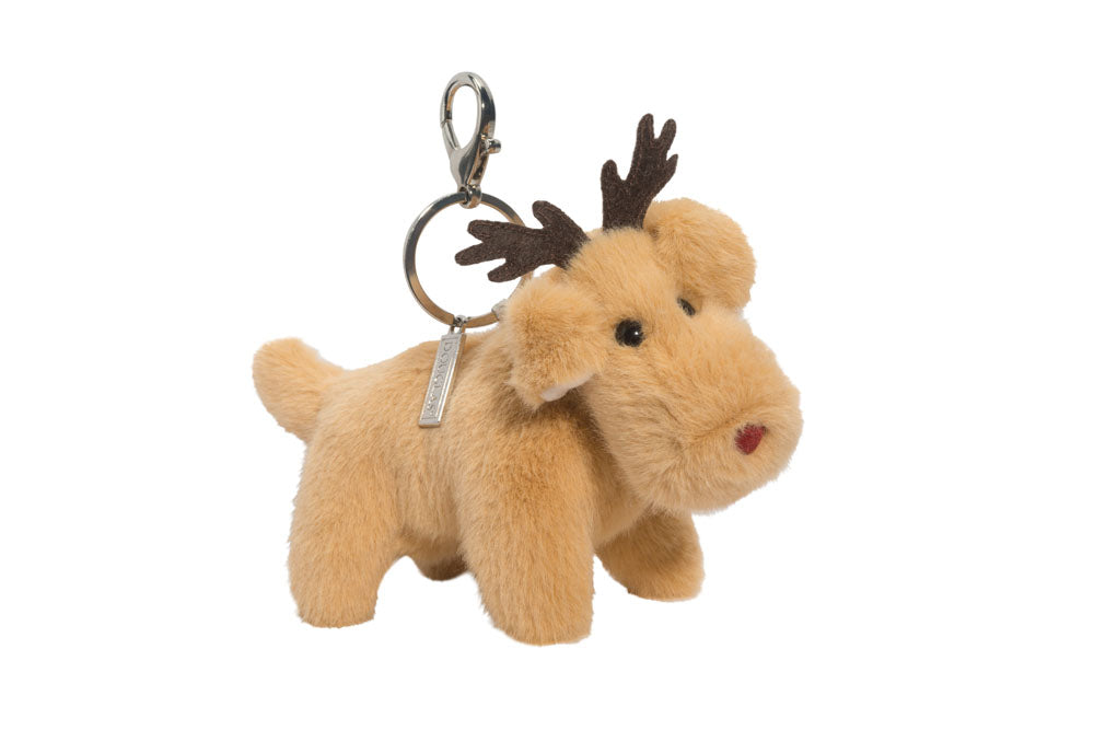 Reindeer Muzzle Bag Charm featuring a plush reindeer with antlers and a clip