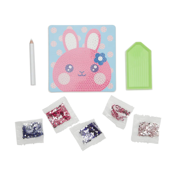 Razzle Dazzle Bouncy Bunny kit with bunny artwork, gem trays, wax pencil, and six gem packs for decorating.
