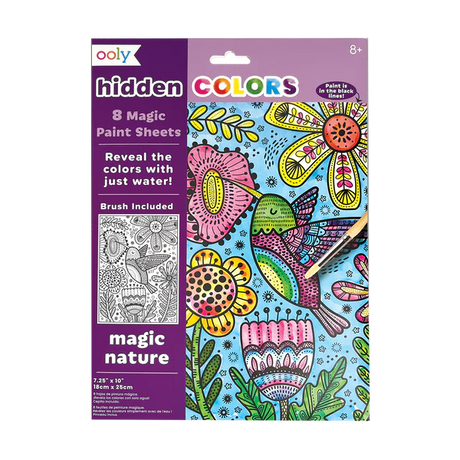 Hidden Colors Magic Nature paint sheets with bird and flowers reveal vibrant colors using water and included brush.