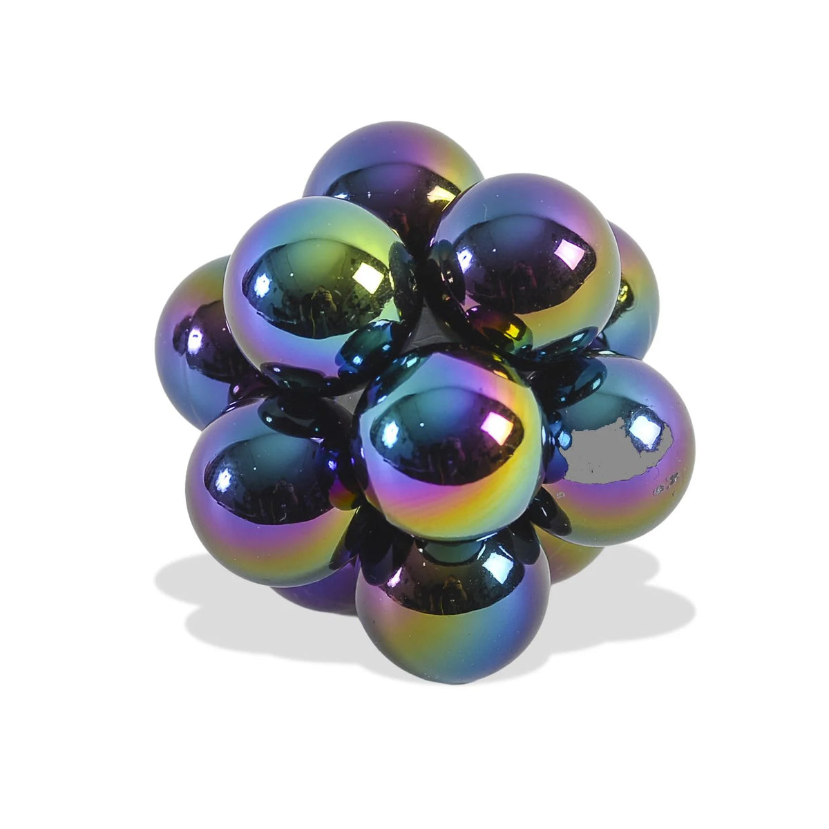 Atom Fidget with a cluster of glossy rainbow iridescent spheres