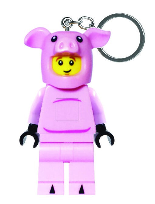 Lego Keylight | Animal pig costume keychain light figure with LED feet and movable parts.