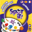 Spot it classic game box showing colorful cards with different symbols and text spot the match first for ages 6 and up
