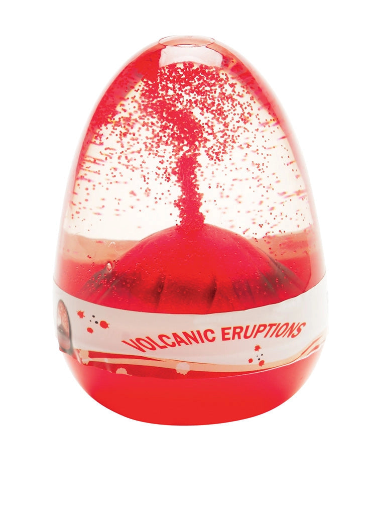Volcanic Eruption toy showing simulated red lava eruption inside a clear dome for children ages 4 and up.