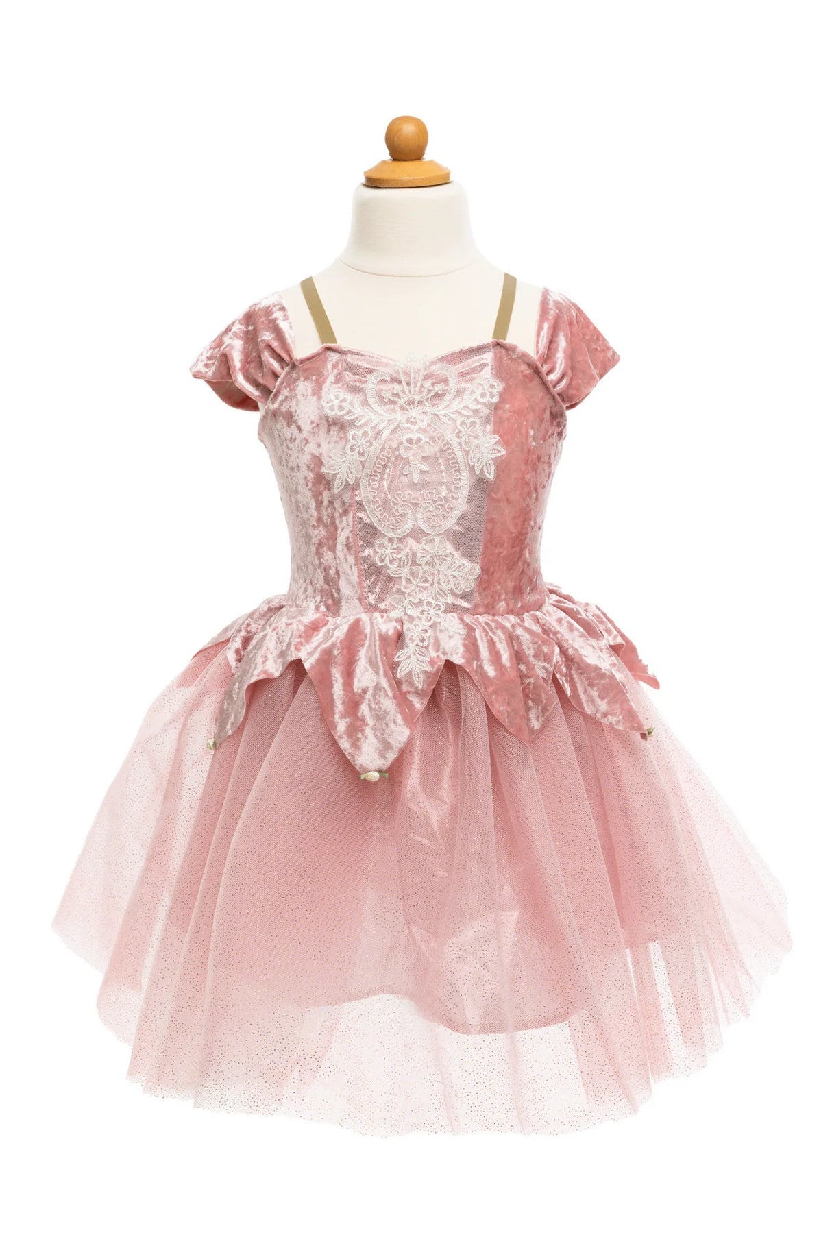 Prima Ballerina Dress | Size 5-6 with dusty-rose velvet, lace accents, and a lined tulle skirt for dancing.
