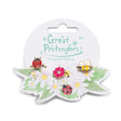 Ladybug Garden Ring Set featuring adjustable ladybug, bumble bee, and pink flower rings on floral card display.