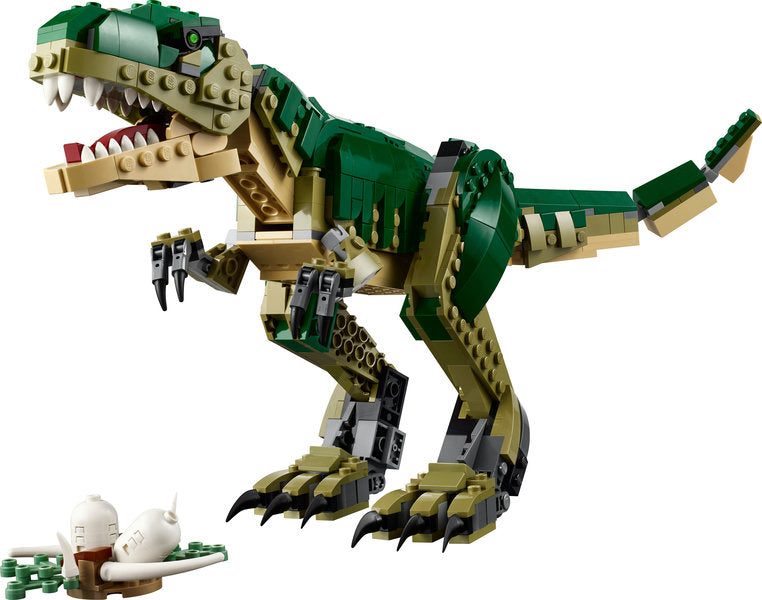 Creator T. rex building toy with movable head, tail, jaw, feet, legs, and arms for kids 9+ imaginative play.