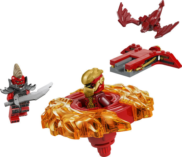 Ninjago Kai's Dragon Spinjitzu Spinner with Kai minifigure in dragon spinner, villain Dragonian Scout, and small dragon critter.