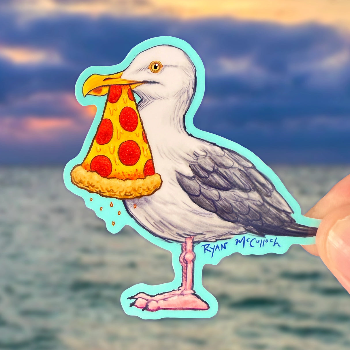 Seagull with Pizza Sticker