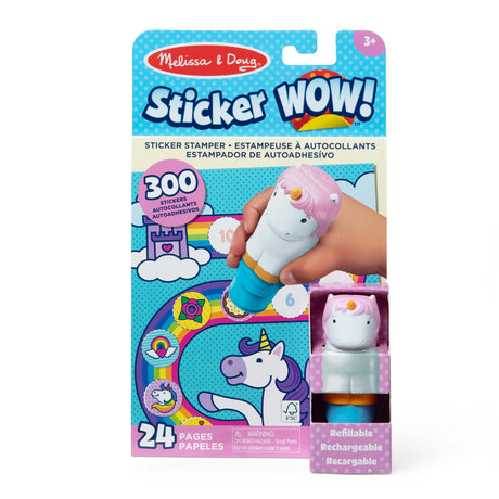 Sticker WOW! Unicorn refillable sticker stamper with 300 stickers and 24 activity pages for creative play.
