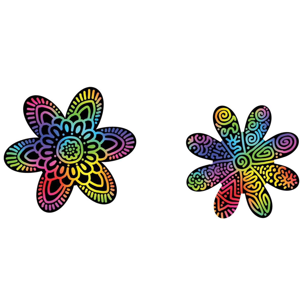 Scratch Art Flowers with vibrant rainbow floral designs revealed by scratching, perfect for creative kids and colorful fun.