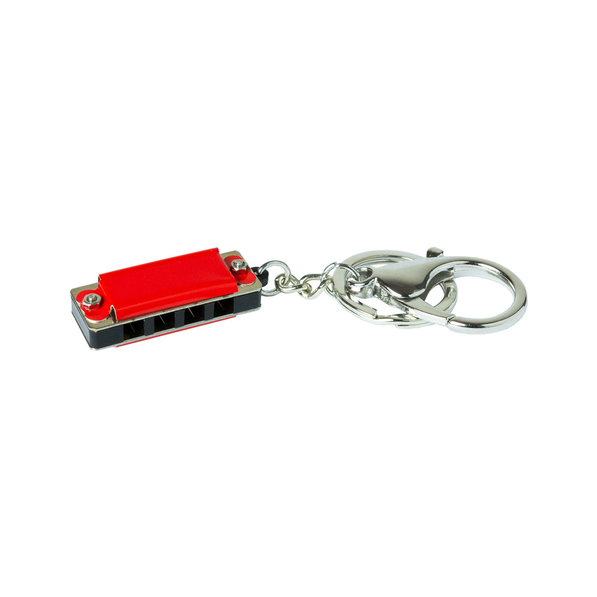 Red harmonica on a key-ring. For ages 3 and up.