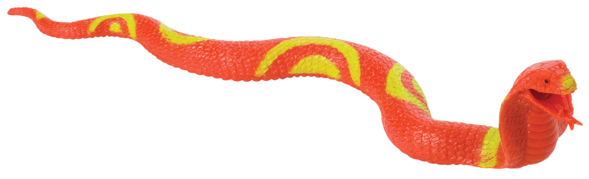 Squishy Snake toy in red and yellow, stretchy and squishy, measuring 16.5 inches and stretches over 4 feet.