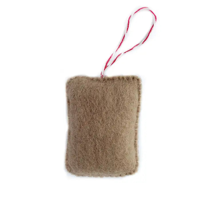 Pop Tart Felt Ornament with vanilla frosting and sprinkles, handmade wool Christmas decoration from Nepal, 3 by 2.5 inches.