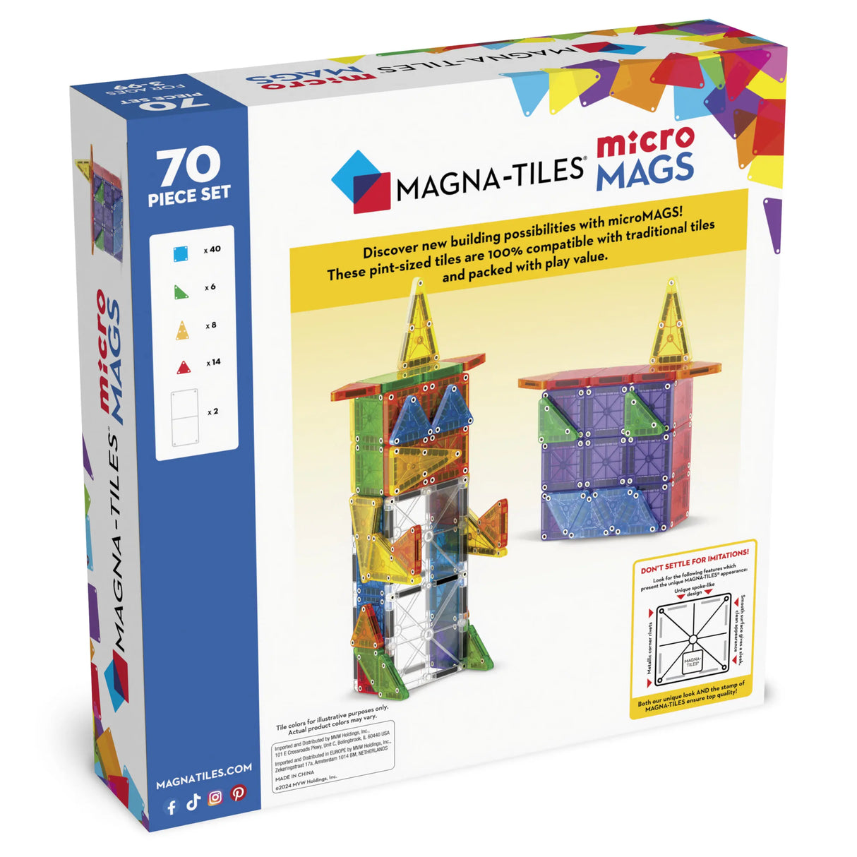 Magnatiles Micromags 70-piece set with small magnetic tiles for creative and portable building fun.