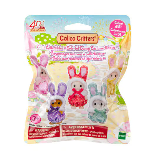 Colorful Bunny Costume Blind Bag with three pastel bunny figures in polka dot costumes