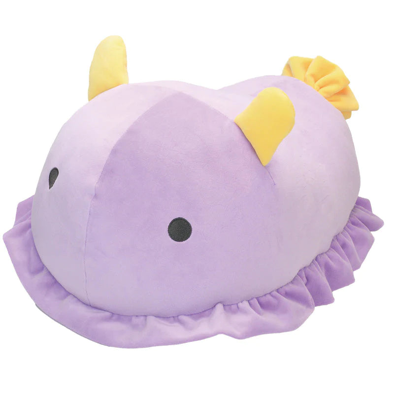 Jumbo Sea Slug plush in soft purple with yellow accents, perfect cuddly pillow toy for kids and sea life fans.
