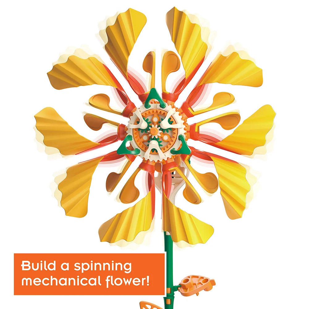 SolarFlower | Golden Sunrise golden spinning mechanical flower science kit with colorful moving petals