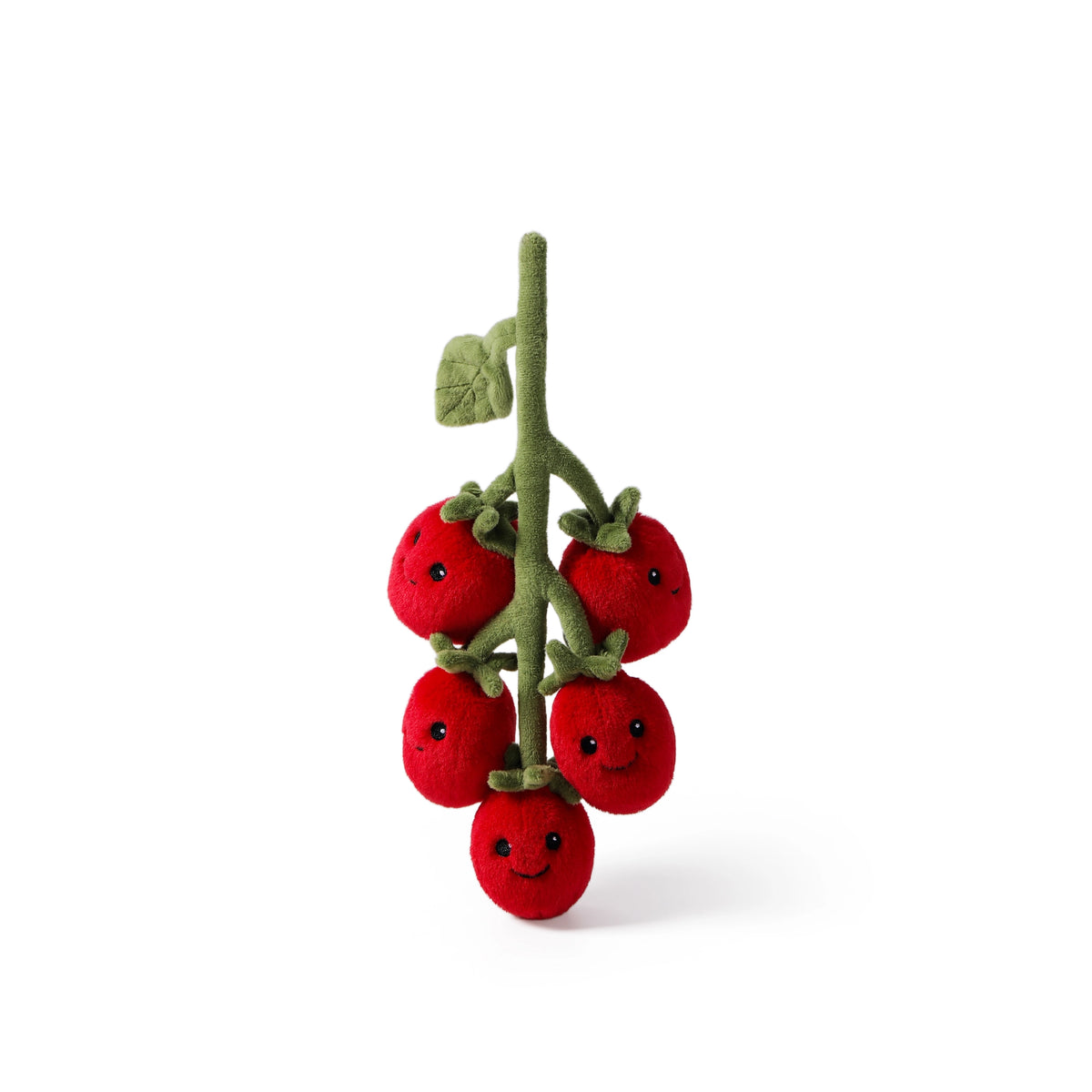 McHugs Weighted Blushing Cherry Tomato plush toy with smiling red tomatoes and a green stem