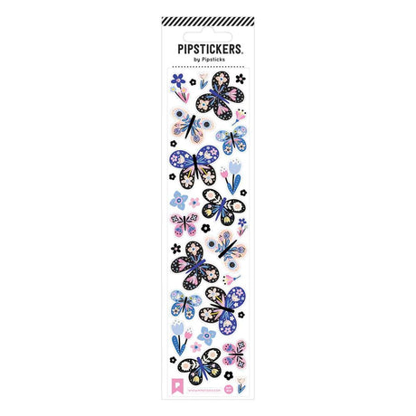 Floral Flight Stickers sheet featuring colorful butterflies and flowers with holographic silver foil accents on clear backing.