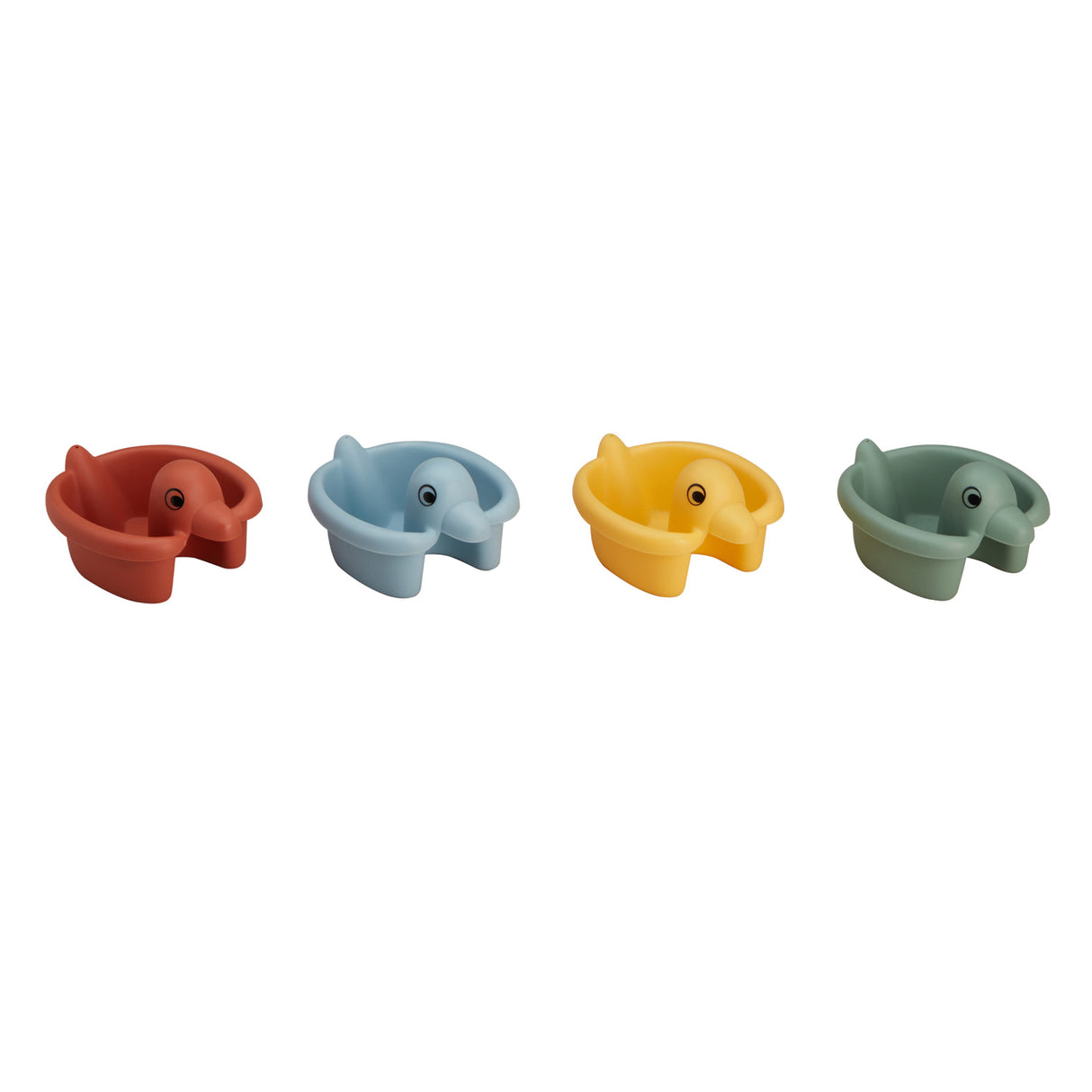 Re:line Bath Ducks set features four colorful duck boats made from 100% recycled plastic, perfect for bath time fun.