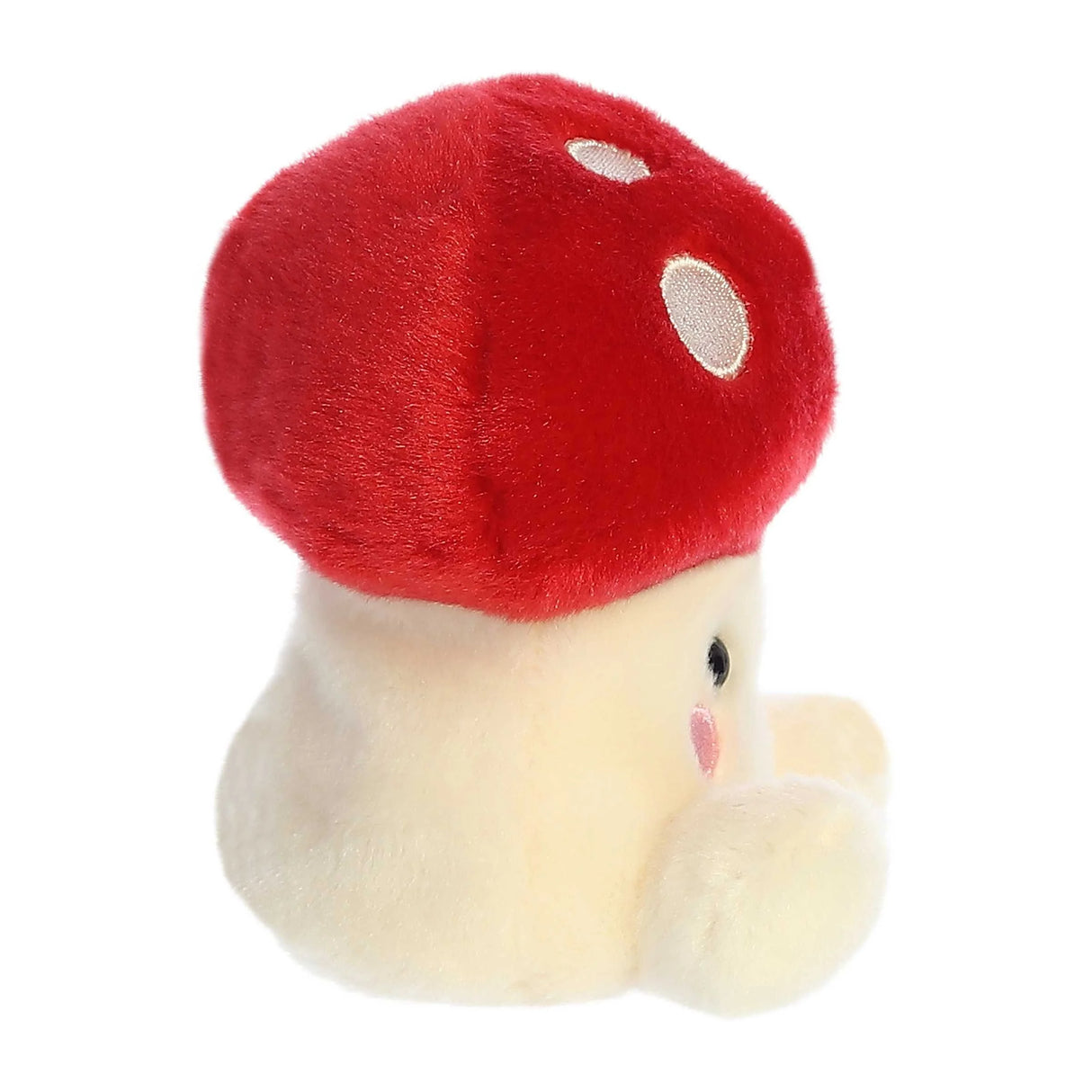 Palm Pals Mushroom Amanita plush toy with red cap and soft cream body, 5 inches, fluffy and bean-filled for stability.