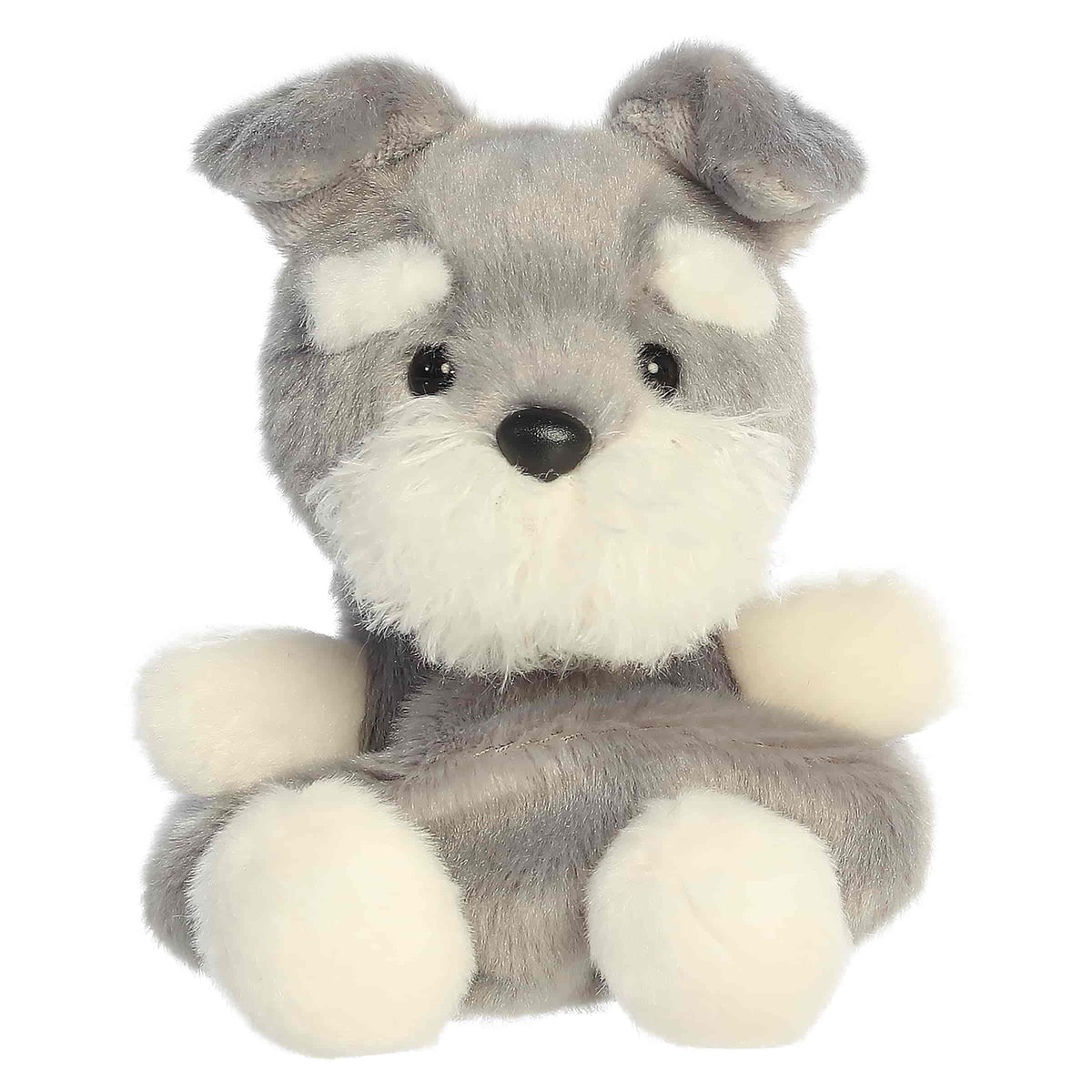 Palm Pals Schnauzer Korra gray and cream plush dog with floppy ears and soft rounded paws