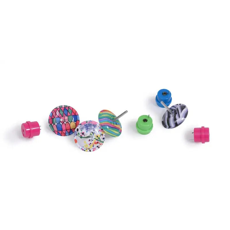 Hopping Spinning Top with colorful, patterned tops and built-in springs for spinning and bouncing fun.