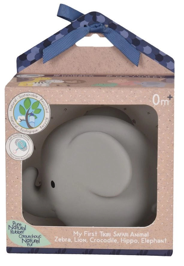 Organic Rubber Teether Rattle | Elephant in eco-friendly packaging made of pure natural rubber for babies 0 months and up