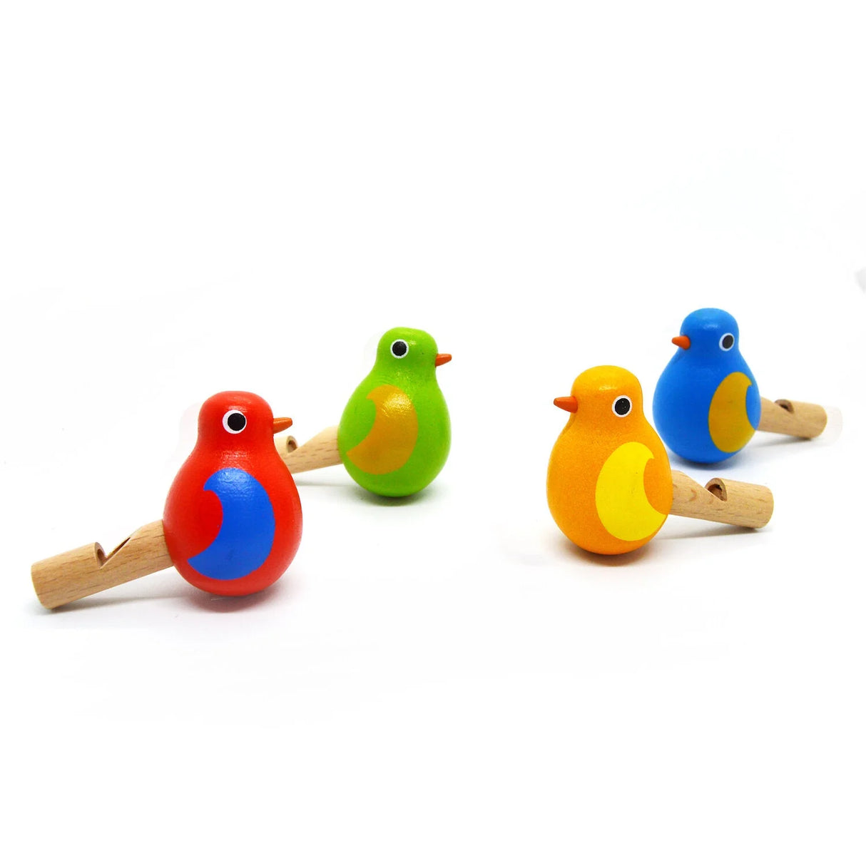 Itty Bitty Bird Whistle wooden eco-friendly bamboo bird-shaped whistles in assorted colors, perfect party favors.