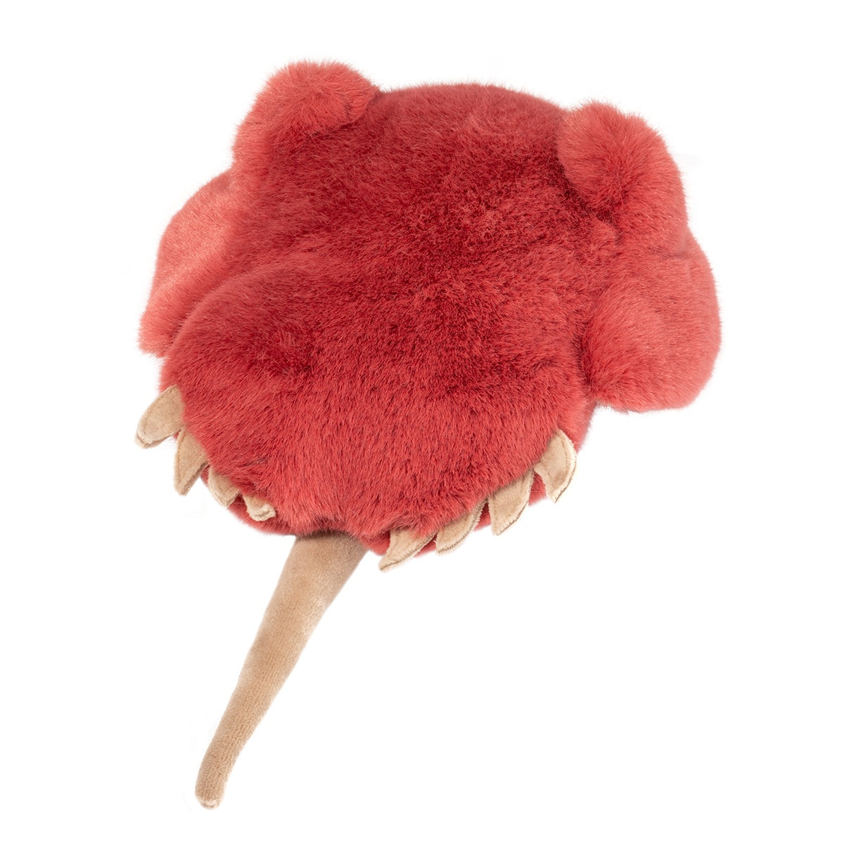 Horseshoe Crab Howie plush toy in brick red with soft spikes, coral eyes, and tapering tail for cuddly fun.
